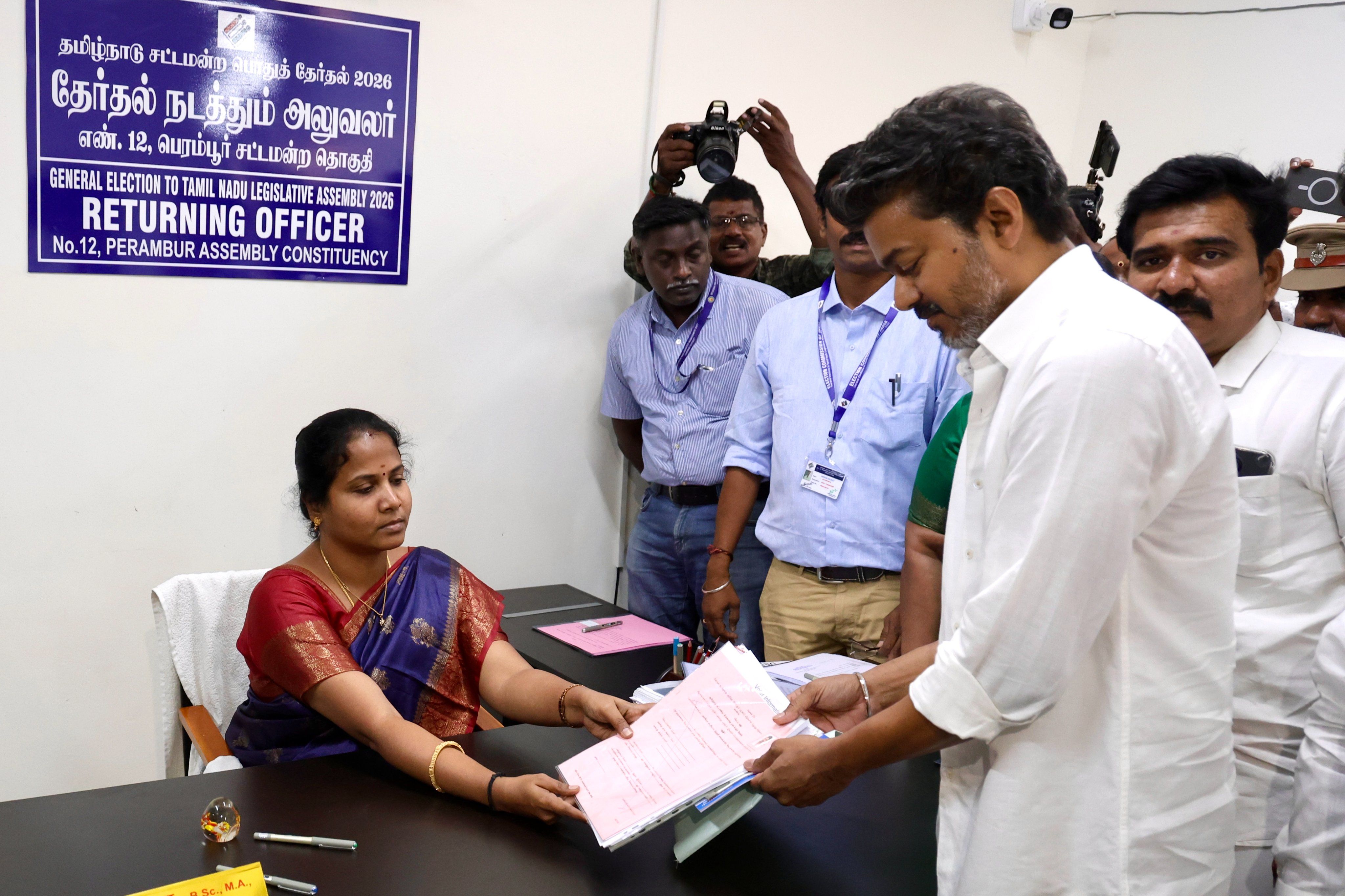 Vijay during the Perambur nomination phase of the 2026 election